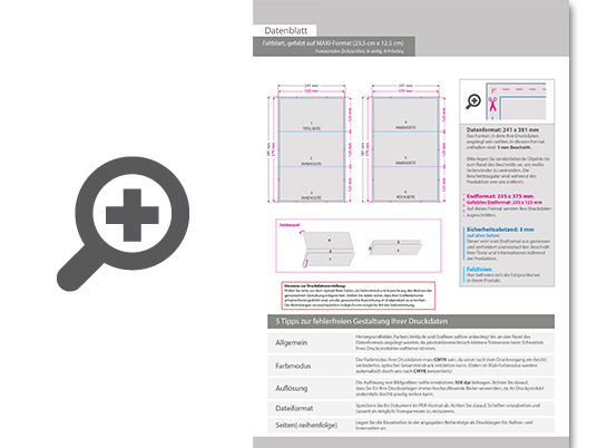 Product Bild faltblatt__gefalzt_auf_maxi-format_(23_5_cm_x_12_5_cm)__horizontaler_zickzackfalz__6-seitig